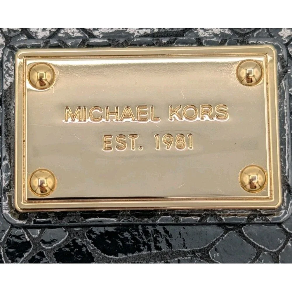 Michael Kors Black Python Embossed Zip Around iPad Folio Case Gold Hardware MK